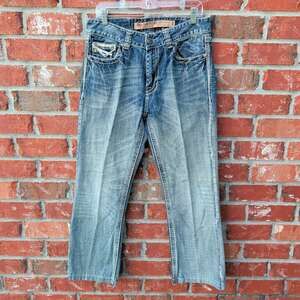 Rock & Roll Cowboy Double Barrel Jeans Mens 32x30 Blue Bootcut Thick Stitch